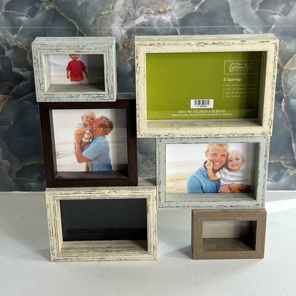 Green Tree Gallery Photo Frame Set 6 Openings Distressed Rustic - Picture 1 of 11